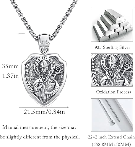 Miniatura 5 de Collar de plata de ley 925 con amuleto patrono Collar con colgante de medalla de protección de 7 arcángeles, San Rafael, Miguel, Cristóbal,