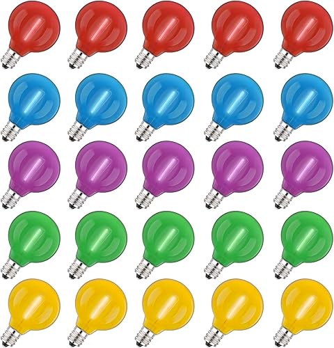 Couah Bombillas LED de repuesto G40, base de tornillo E12, inastillables, bombillas LED multicolor para tira de luces al aire libre, se adapta a