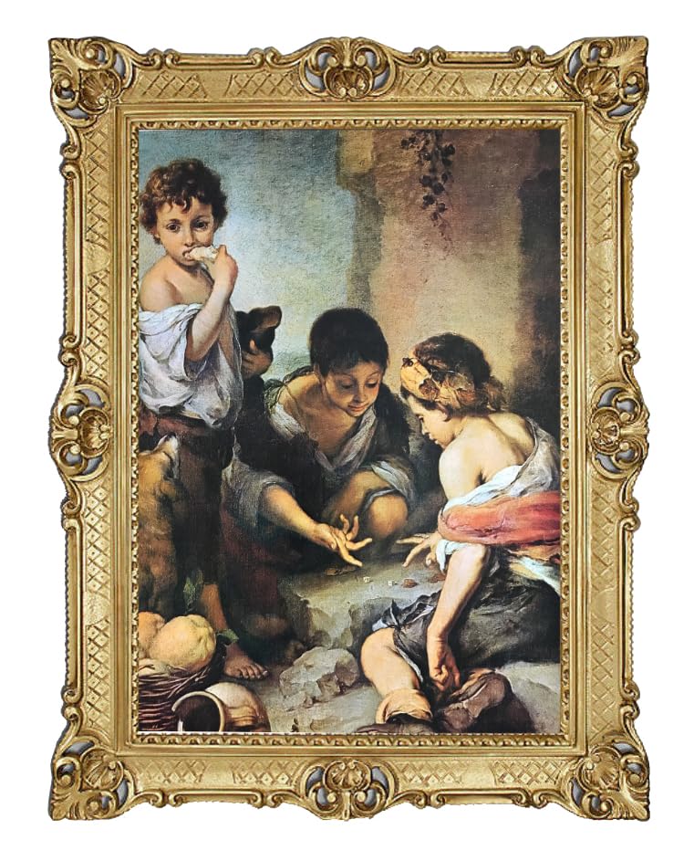 Lnxp BILD FOTO 90X70 CM Bettelbuben beim Würfelspiel By Murillo BILDERRAHMEN BILD BILDER MIT RAHMEN BAROCK RAJCO Wandbild Kunstdrucke Gemälde Retro Repro Antik für Cafe Bar Home Büro Praxis 58B