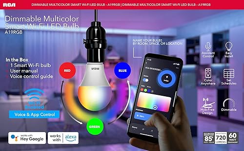 Miniatura 6 de RCA Smart Light Bulbs  WiFi LED Light Bulb  Color Changing Light Bulb  Dimmable Multicolor 800 Lumens 10W Works with Alexa and Google Home  60W EQ