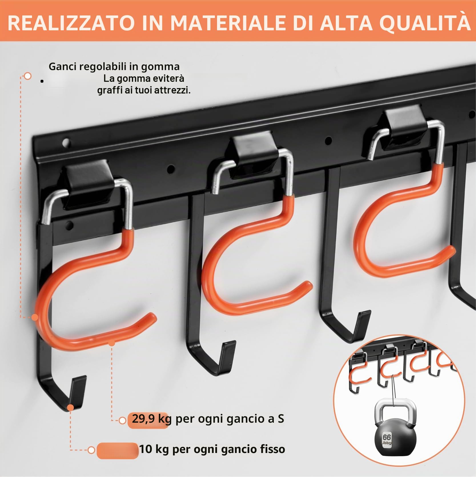 Sinoer 51 "tutto in metallo per garage/attrezzi da giardino, organizer da parete per garage e stoccaggio con piccoli ganci per garage a U per garage, bicicletta, scala, bicicletta, (3Rails)