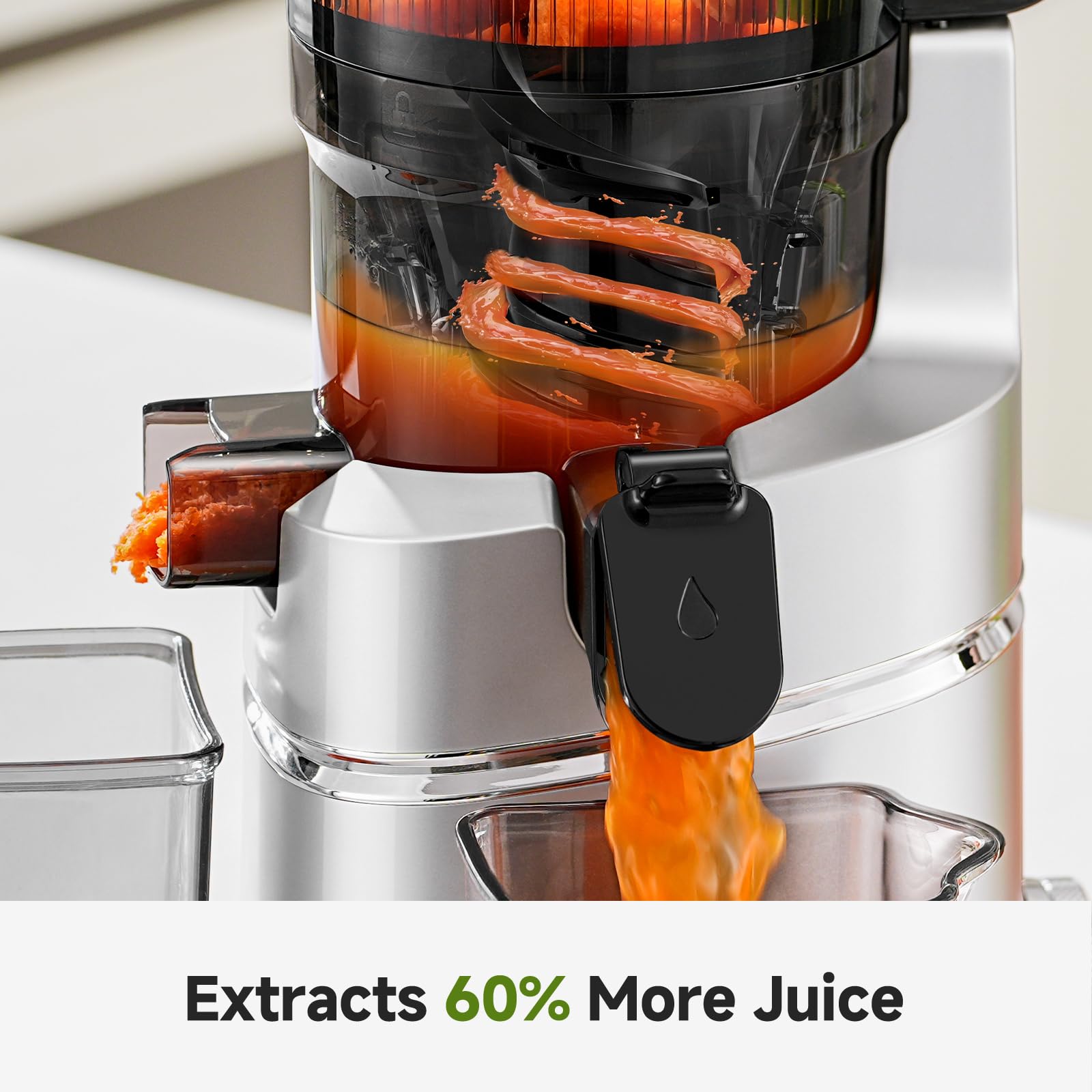 AMZCHEF 250W Automatischer All-In-One Entsafter, 145MM Öffnung und 1,8L entsafter für Gemüse und Obst, Kaltpresse Slow Juicer Testsieger mit Dreifachem Filter - Silber