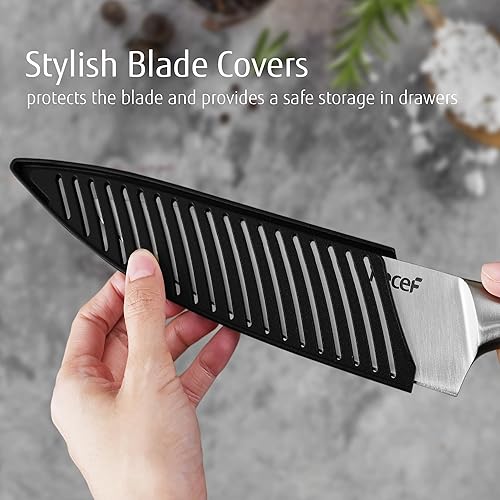 Miniatura 2 de hecef Juego de 3 cuchillos de cocina plateados, hoja de acabado satinado con mango hueco, incluye chef de 8 pulgadas, utilidad de 5 pulgadas y