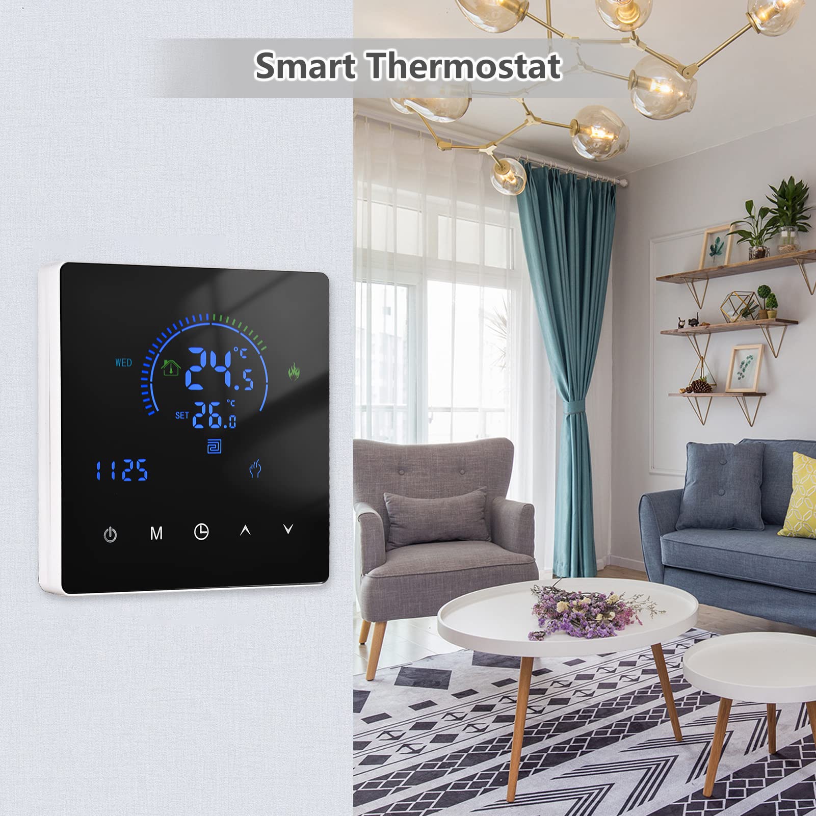 Smart Thermostat For Water Heating – Manual/Auto Mode, 5+2 Weekly Programmable, Touch Button LCD Screen, Antifreeze & Child Lock