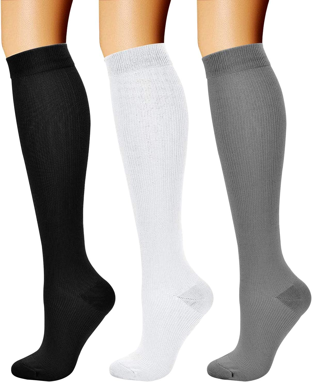 Compression Socks for Women & Men Circulation (3 Pairs) 15-20 mmHg is Best Support for Athletic Running Cycling