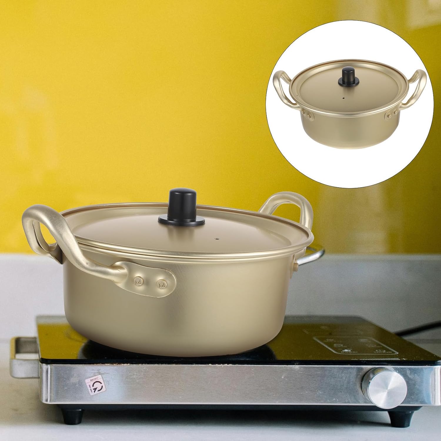 Golden Aluminum Cooking Pot for Direct Fire Heating with Handle