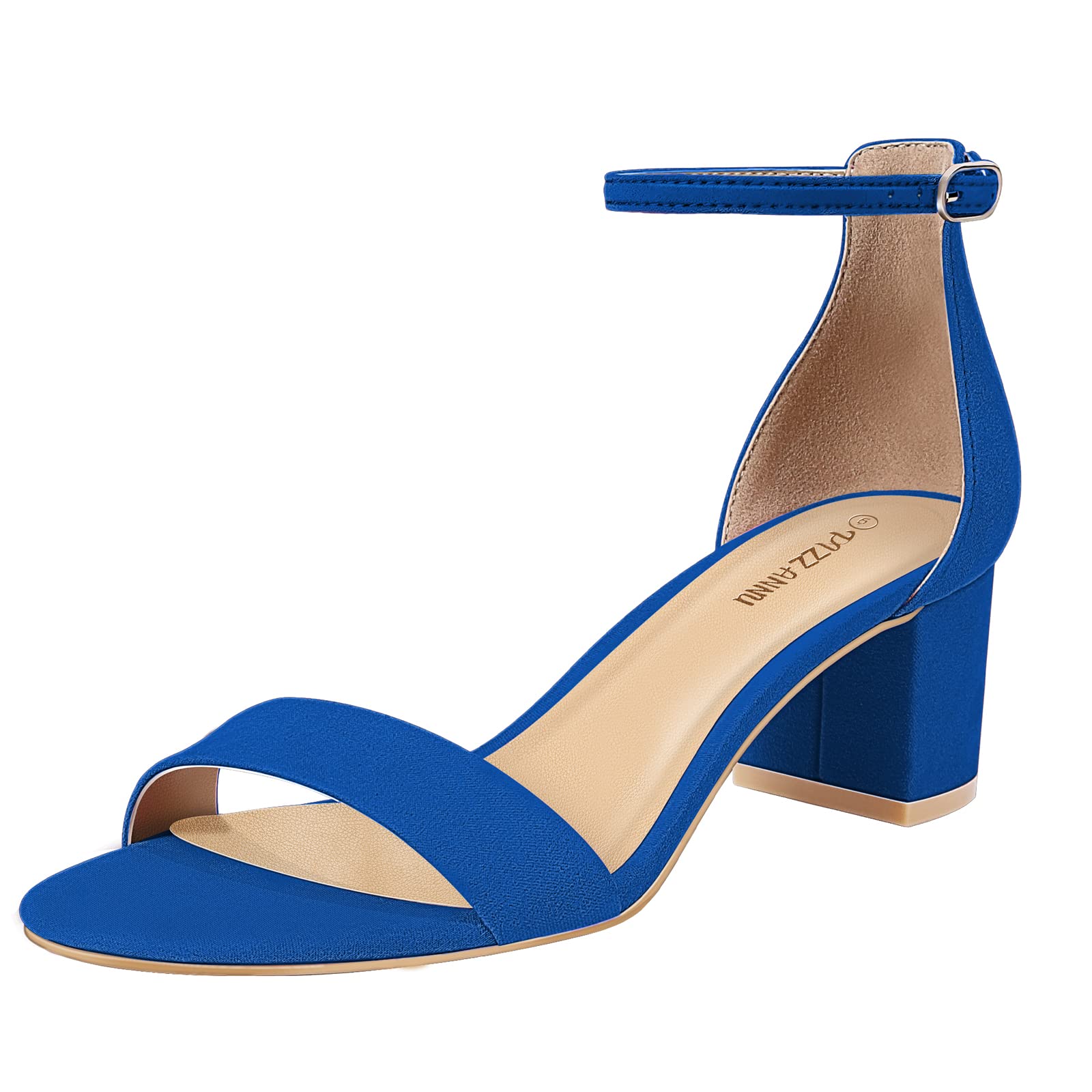 PIZZ ANNU Women's Low Block Chunky Heels Sandals Comfortable Open Toe Ankle Strap Party Dress Pump Shoes Strappy Buckle Heeled Sandal with 2 Inches Tall Thick Heel Design