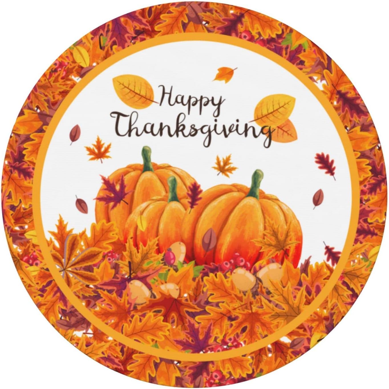 Thanksgiving Pumpkin Maple Leaf Tablecloths Round Tablecloth Fitted Elastic Table Cover Washable for Kitchen Dining Picnic Party Fit Table 45-50