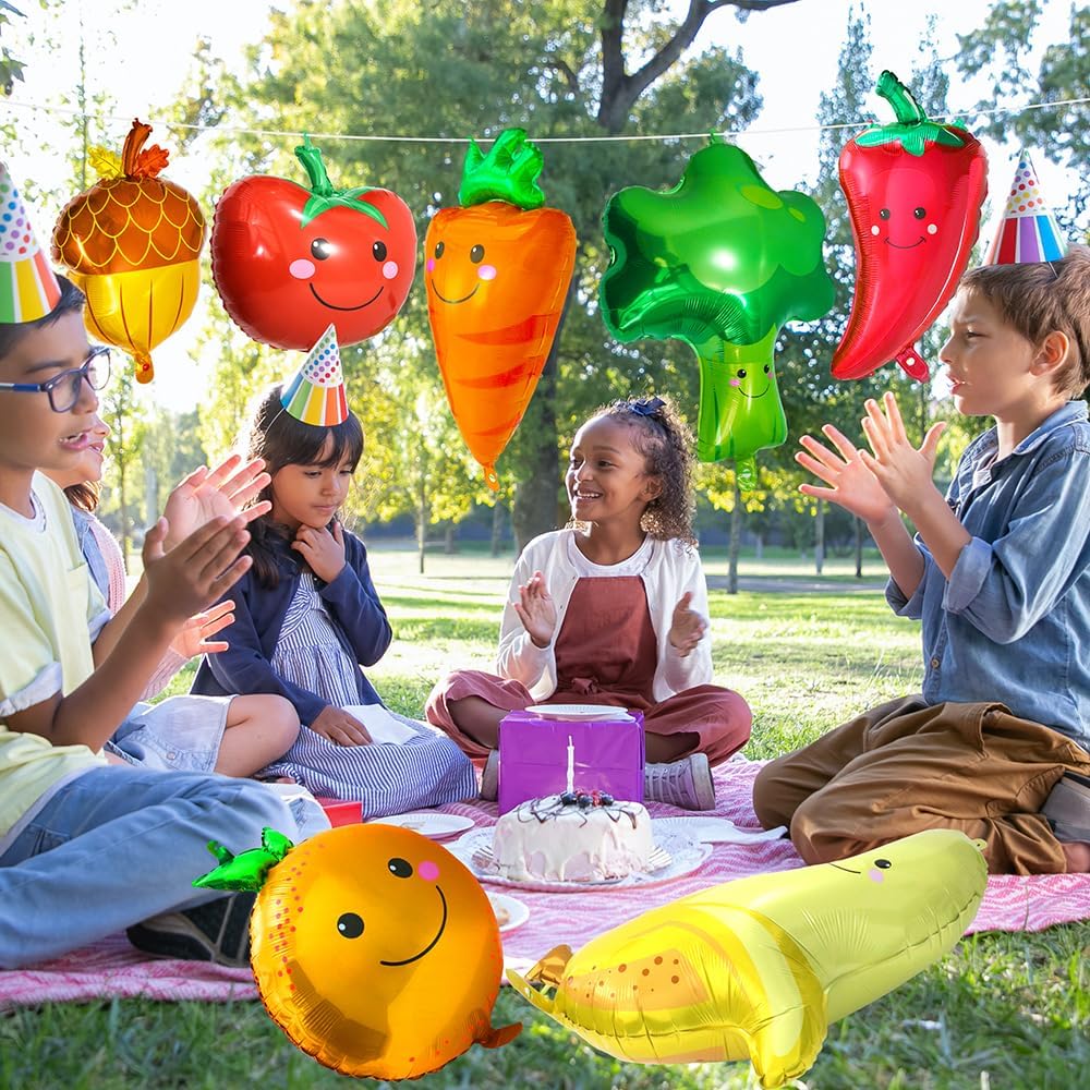 Cute Carrot Balloons Farmer Vegetable Decoration Fruit Veggie Farm Food Party Supplies For Birthday Picnic Cooking Baby Shower, 8 Pack Cartoon Happy Easter Carrot Foil Balloons Easter Bunny Decoration