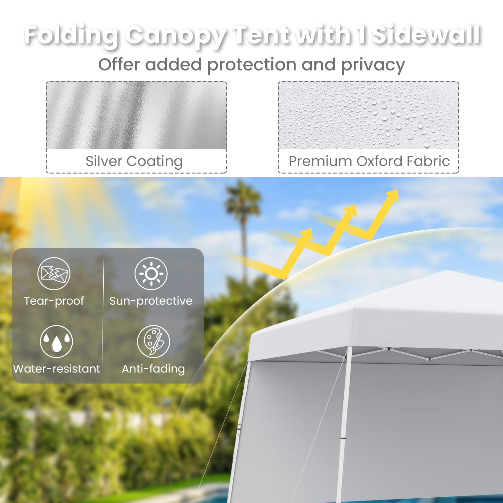 HOMASIS Gazebo Esterno Resistente con Parete Laterale, Gazebo Pieghevole e Portatile con Supporti Inclinati e Borsa per il Trasporto, Tenda Pop up per Campeggio, Spiaggia (Bianco, 300 x 300 x 262 cm)