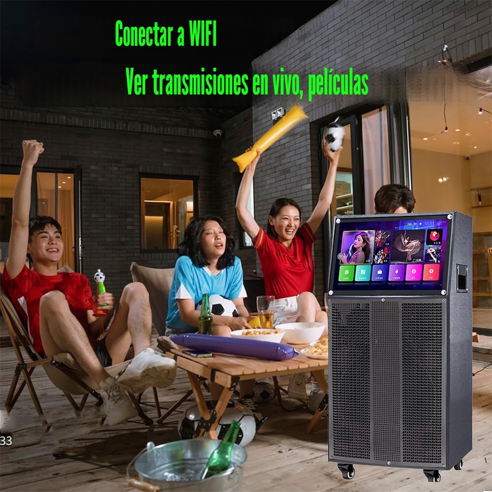14" Máquina de Karaoke con Pantalla táctil | Sistema de PA portátil con 2 micrófonos inalámbricos | Altavoz WiFi Bluetooth para Fiesta al Aire Libre en casa |Sistema Android 40-400W