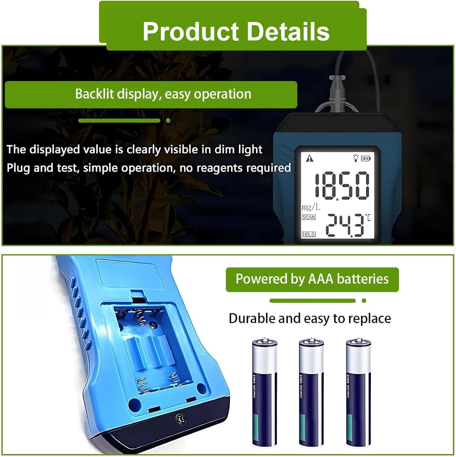 Portable Dissolved Oxygen Detector，Nitrogen, Phosphorus, Potassium Npk Tester, Backlit LCD Garden Soil Test Kit for Lawn, Farm, Indoor/Outdoor Plants