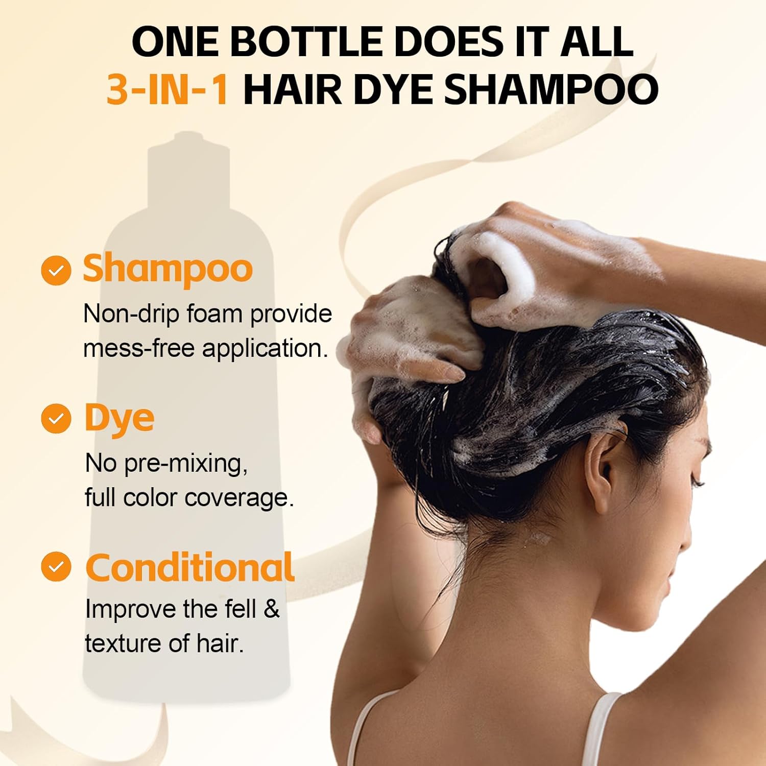 Dark Brown Hair Dye Shampoo 3 in 1 for Gray Hair Coverage, Long-lasting Hair Color Shampoo Easy At-Home Use, Safe and Gentle Formula for All Hair Types 16.9 Fl Oz (Dark Brown) - Image 4