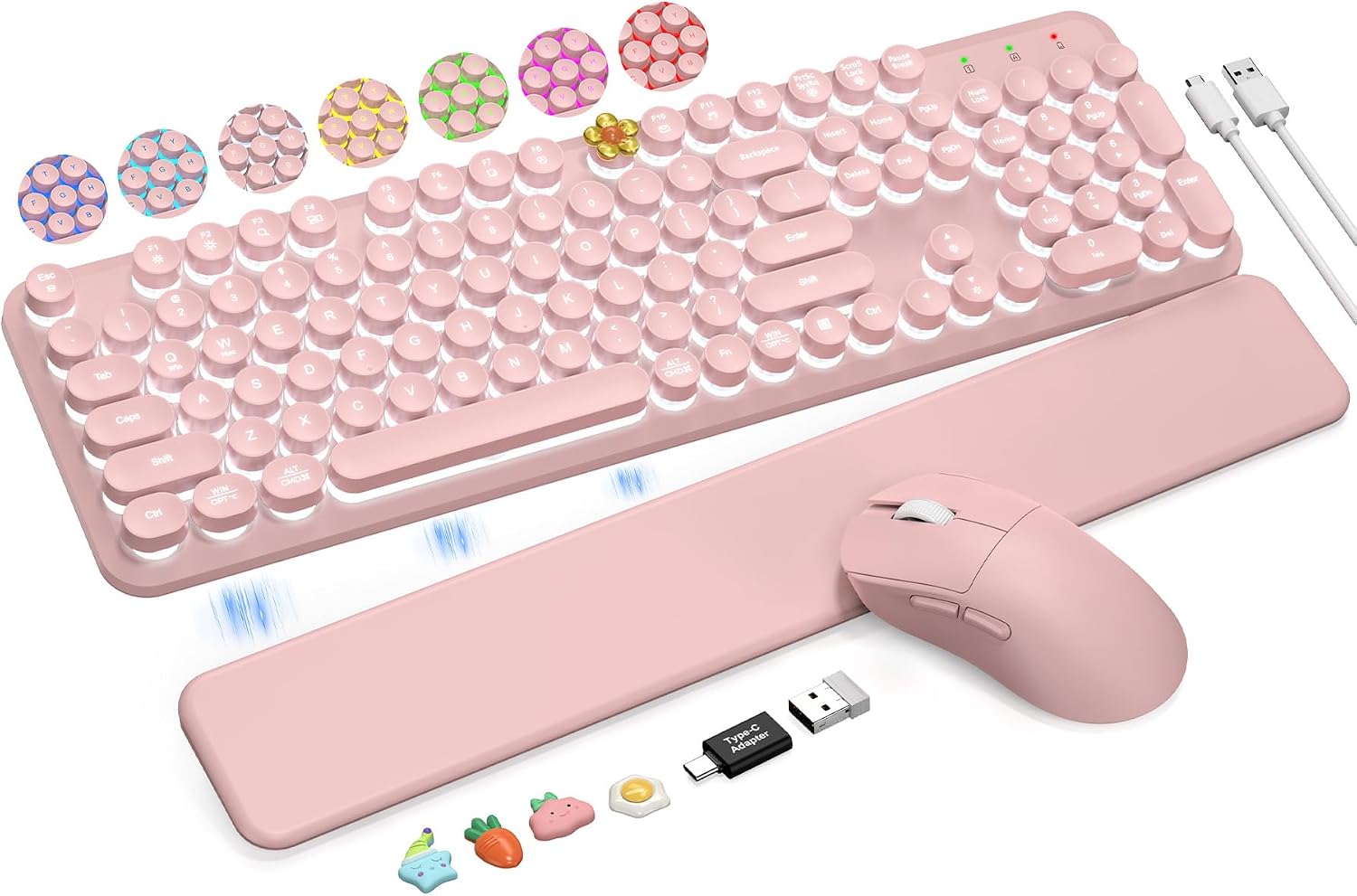Wireless Keyboard and Mouse Backlit - Typewriter, Magnetic Wrist Rest