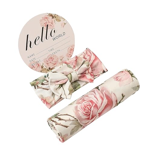 Miniatura 4 de Galabloomer - Conjunto de cobija para recién nacido con diadema, diseño de flores antiguas, para envolver bebé