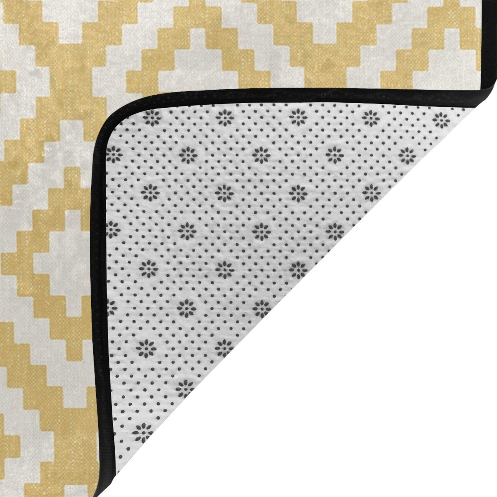 Imprimé géométrique Moutarde, Tapis de Sol antidérapant de Grande Taille pour Salon et Chambre, 150 x 100 cm.