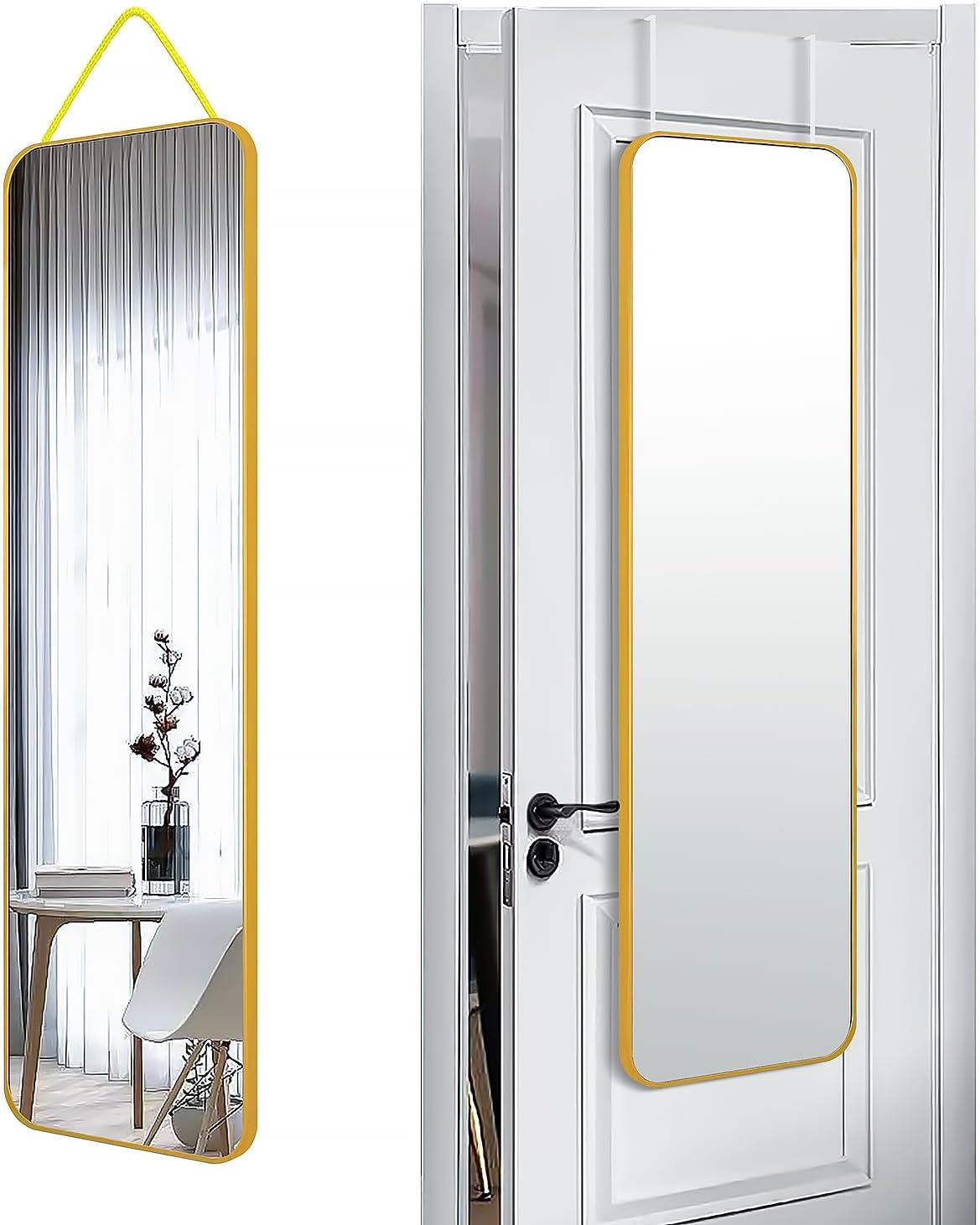 47x14 Mirror Full Body Length Door Hanging/Rope Hang/Wall Mounted Metal Frame Rectangle Mirrors for Bedroom Bathroom Dressing Living Room 47 inch Gold