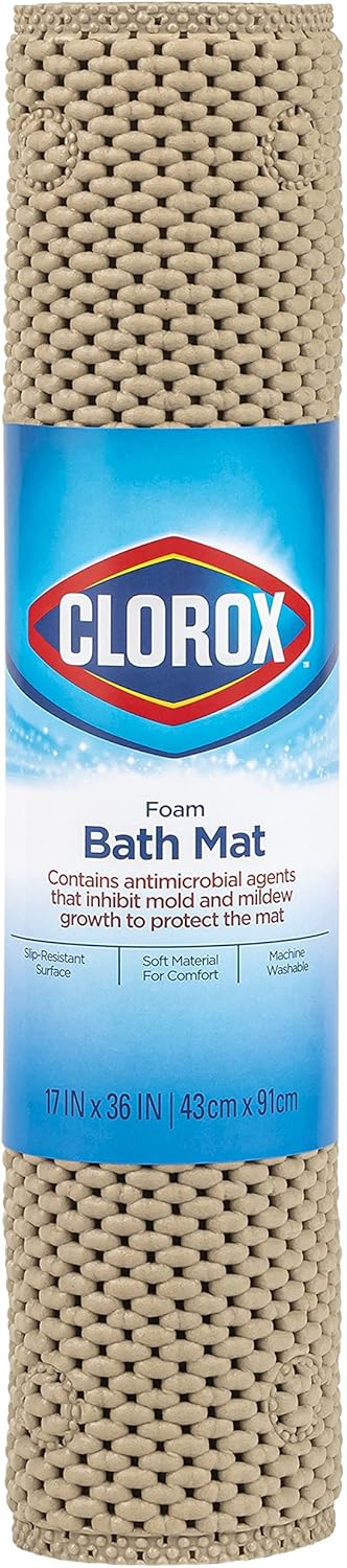 Clorox Cushioned Foam Bath Mat for Tubs, Non-Slip with Suction Cups, Taupe, 17 x 36 Inches : Everything Else