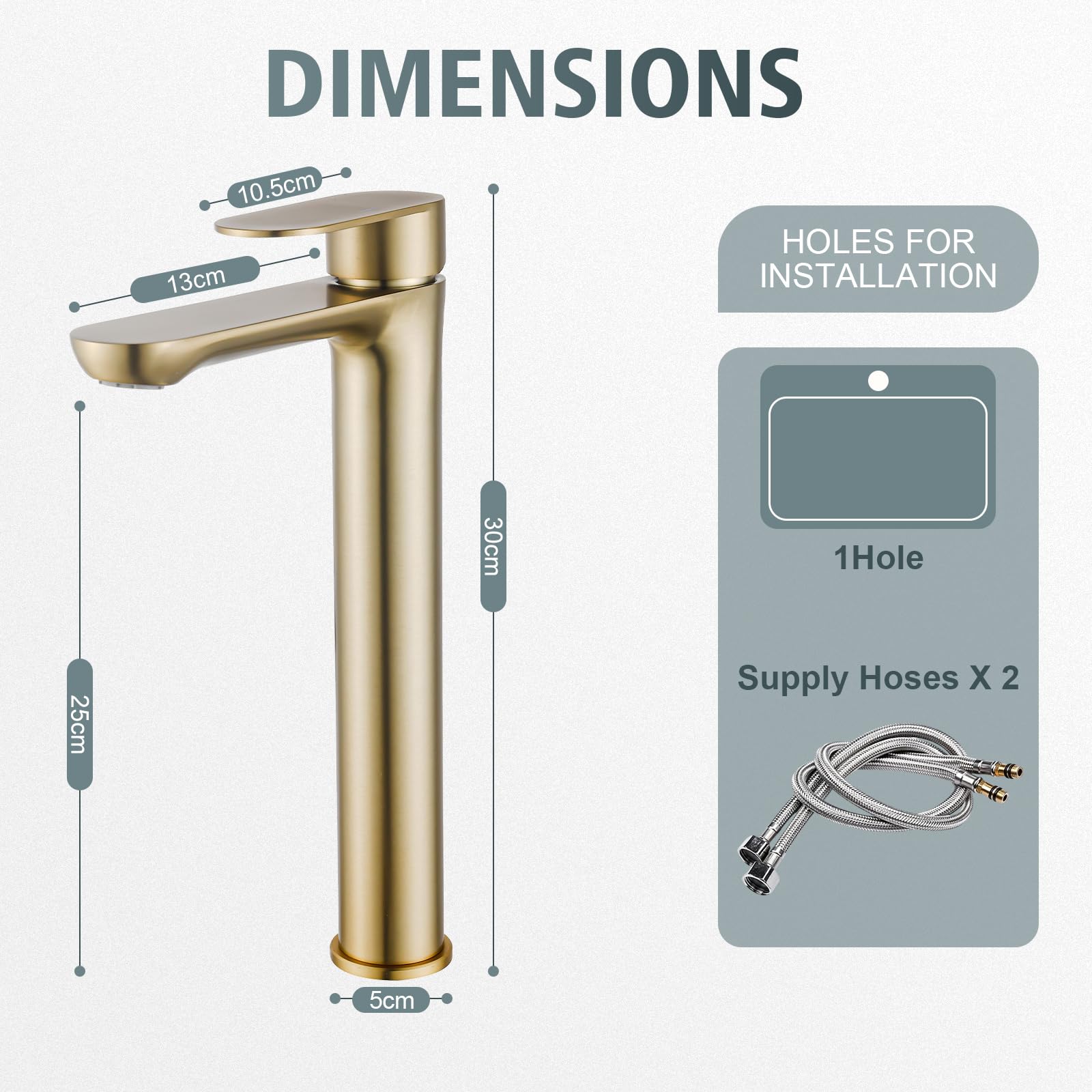 Grifo alto de acero inoxidable dorado 304, grifo alto para lavabo, moderno grifo monomando para baño y cocina