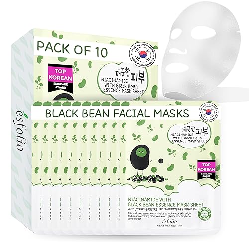 Pure Skin - Hoja de máscara de esencia de frijol negro de niacinamida - 1 caja de 10 hojas