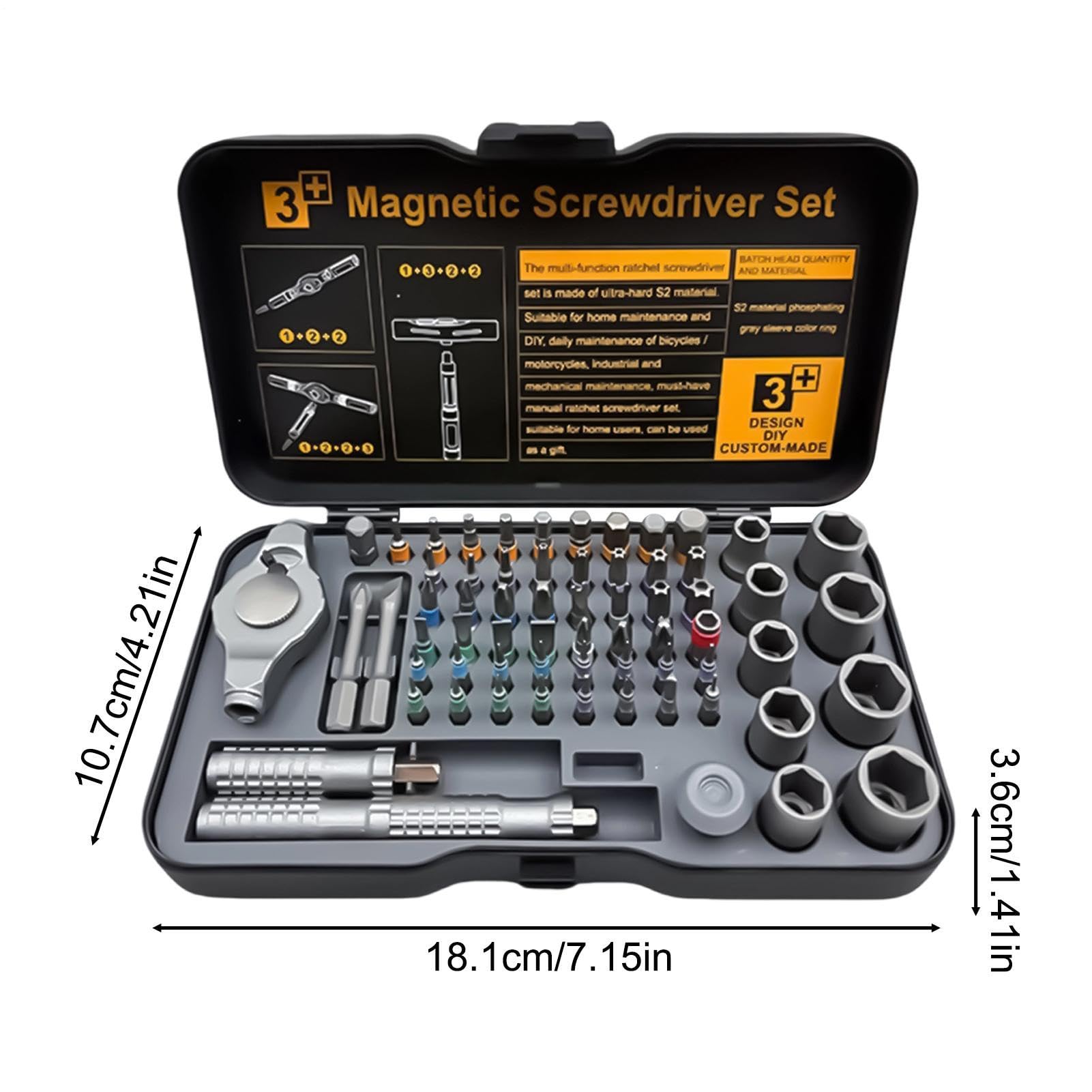 Set di Cacciaviti Magnetici a Cricchetto Kit Utensili T-Maniglia 66-in-1 | Kit di Cacciaviti di Precisione Per Officina Domestica Elettronica Computer Orologio Auto Elettricista