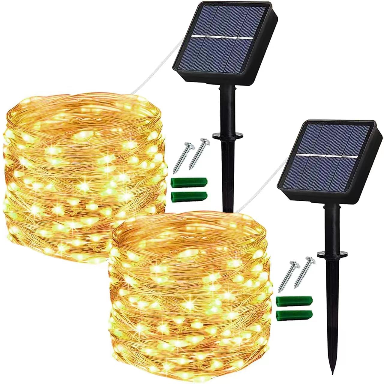 Lezonic Yellow Solar String Lights - 2 Pack 12M/40Ft Garden Lights, 120 Led 8 Modes Fairy Lights For Indoor/Outdoor Patio, Yard, Fence, Lawn, Party, Wedding Decoration (Yellow)