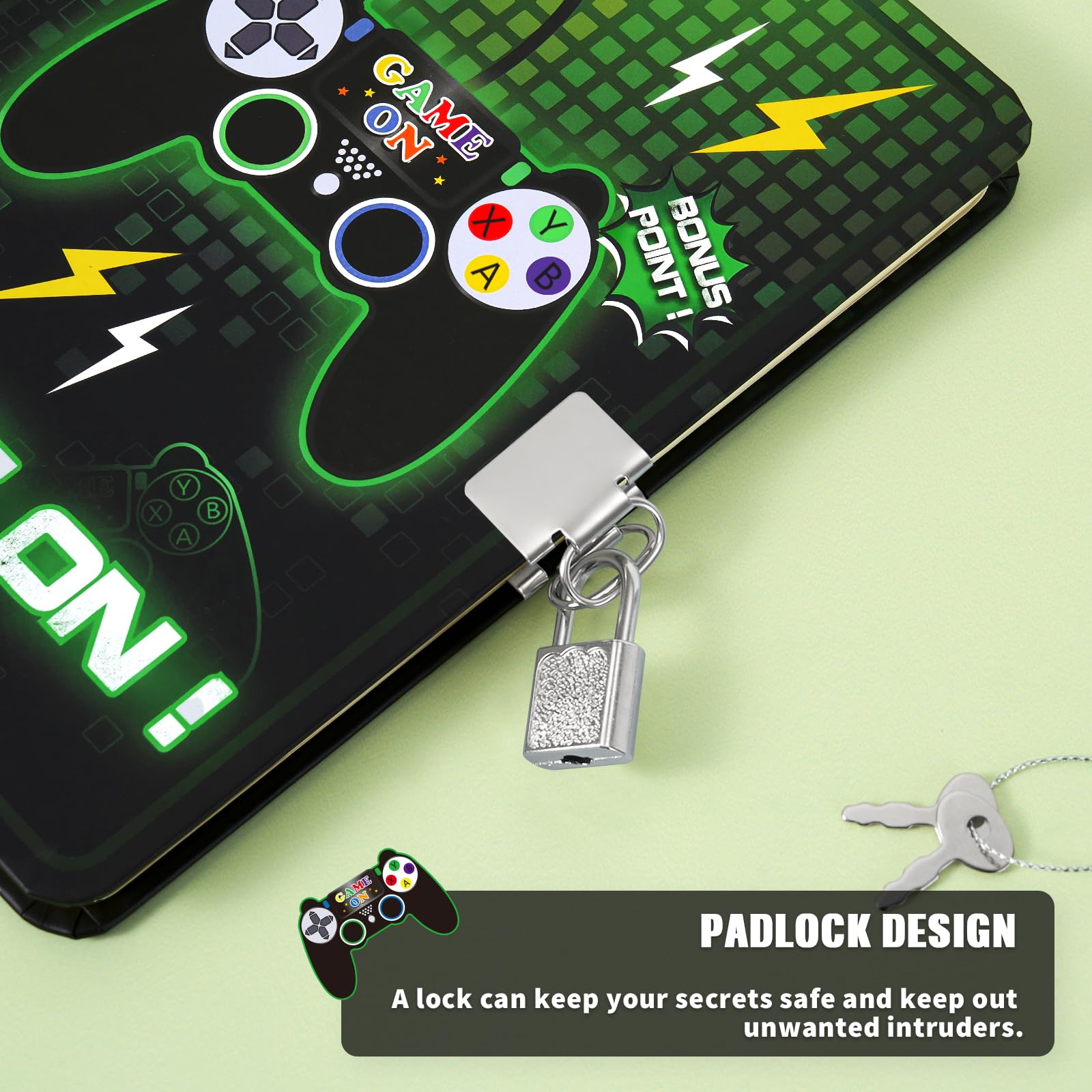 WERNNSAI Journal de Jeu pour Enfants - Cahier Lumineux A5 avec Cadenas et Clés Bloc-notes Ligné
