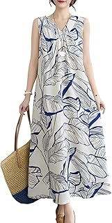 [UQQA] ノースリーブ ワンピース レディース 夏 Vネック マキシ丈 リゾート ポケット付き