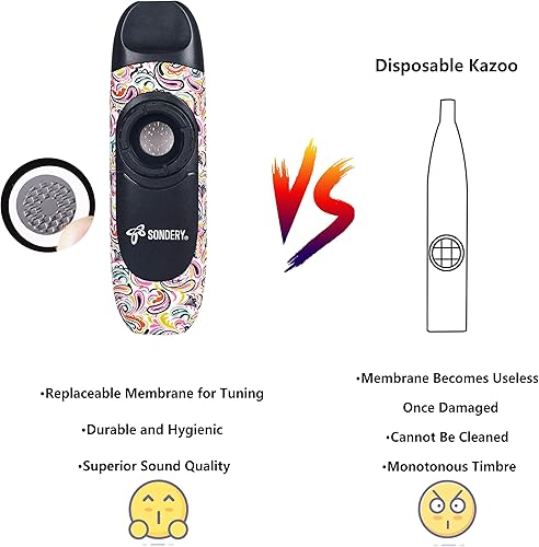 Miniatura 3 de Sondery Instrumento de viento profesional Kazoo con 5 membranas, cordón y bolsa