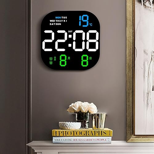 Miniatura 6 de Reloj de pared digital con control remoto, reloj de pared de brillo ajustable con números gigantes, reloj despertador, temporizador, temperatura y