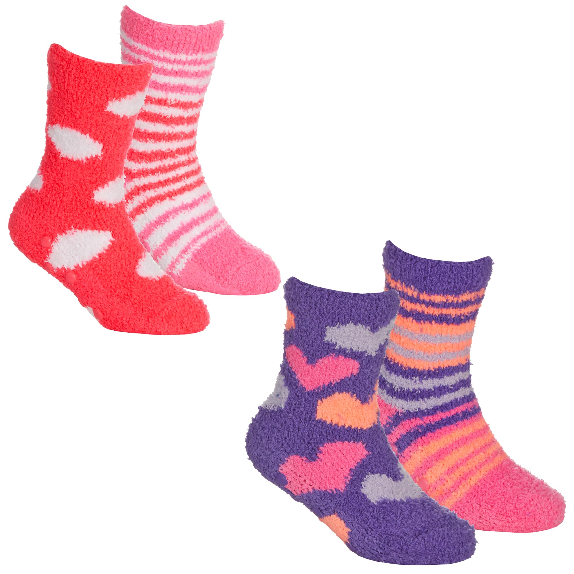 Undercover Girls Kids Pink/Purple Heart & Spot 4 Pairs Cosy Socks 43B827 Pink/Purple (1X Each) 4-6