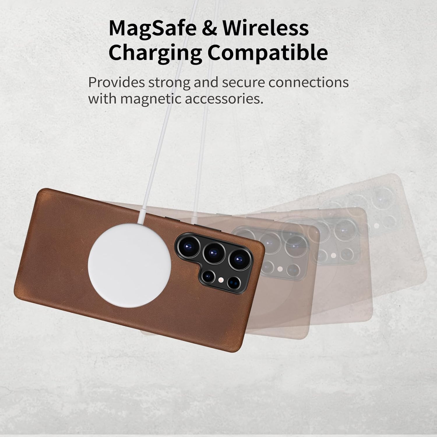 Belemay Leather Case for Samsung Galaxy S25 Ultra Compatible with Magsafe, Premium Crazy Horse Leather [Vintage Aesthetic] Unique Patina, Comfort & Soft Grip, Metal Buttons, Classic Brown