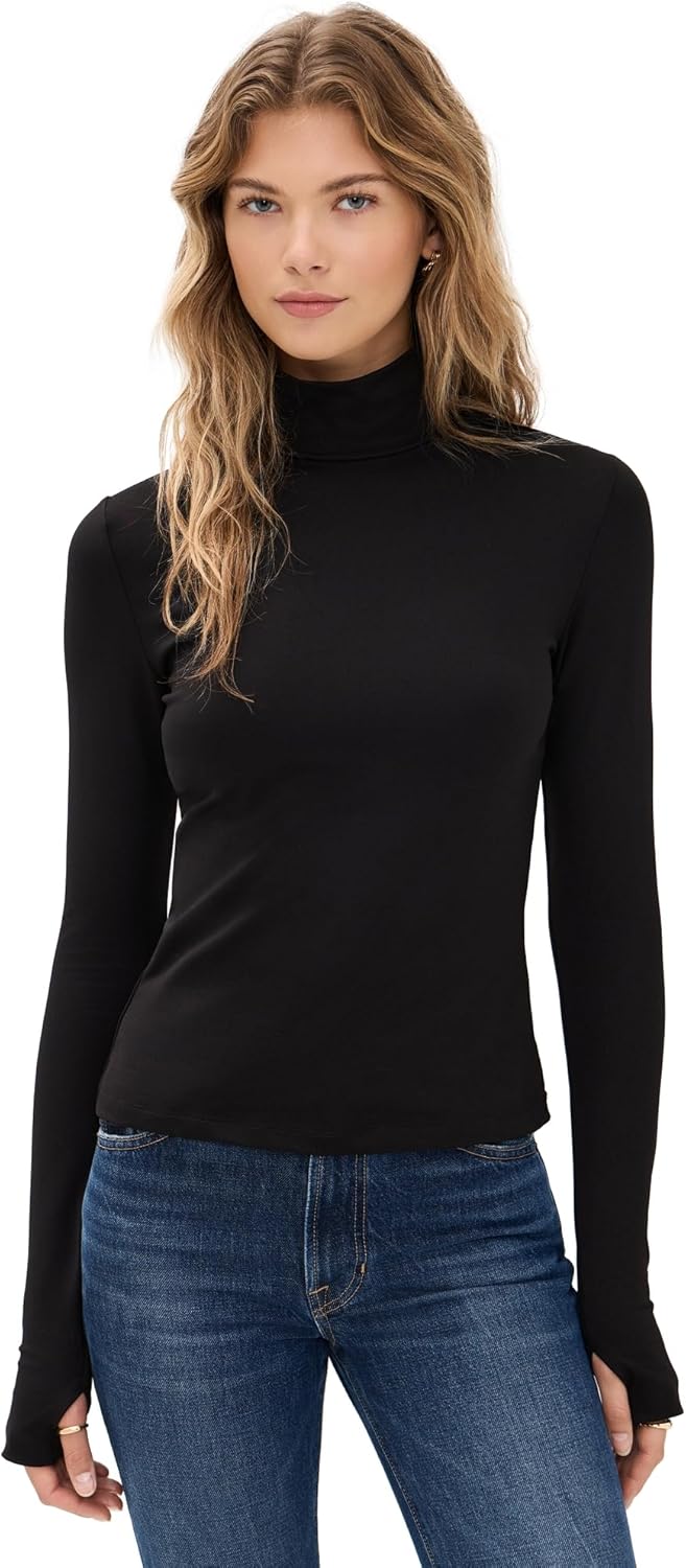 Susana Monaco Women's Mock Neck Thumb Hole Long Sleeve Tee