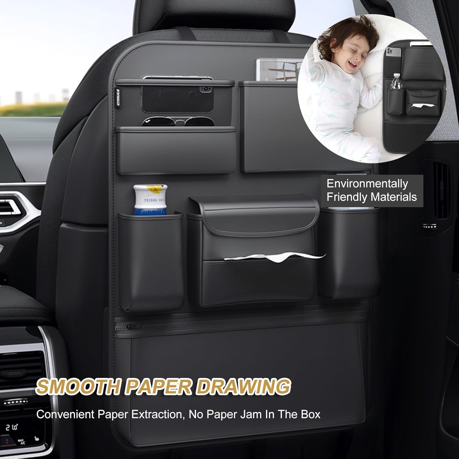 Leather Car Seat Back Protectors Kick,Backseat Car Organizer,Universal Car,with 6 Different Size Storage Pockets,Mats Travel Accessories