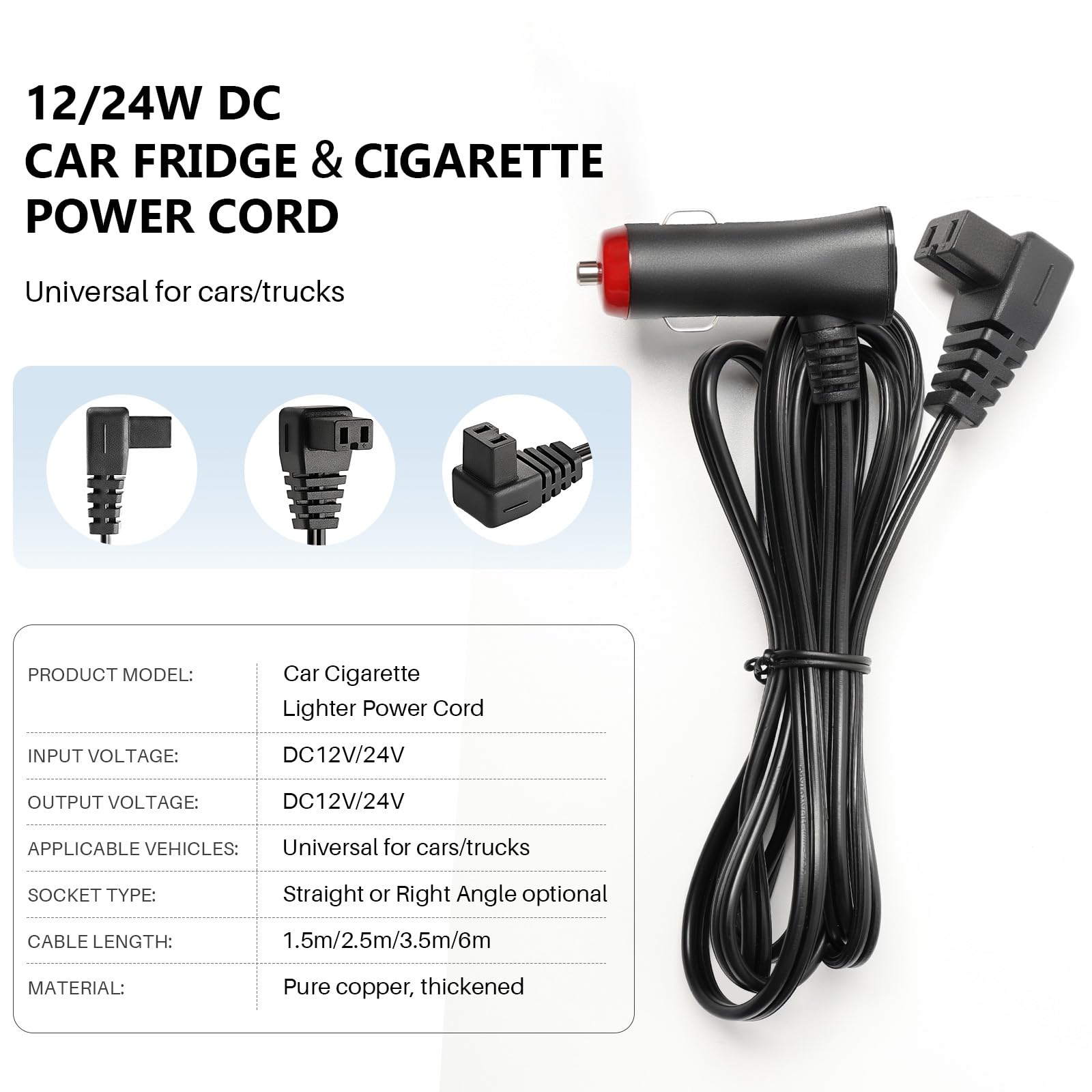 Kabel zasilający do lodówki samochodowej, 12 V/24 V, wtyczka do gniazda zapalniczki, przedłużacz samochodowy do Cool Box Dometic, Alpicool, Waeco CF, ARB, Setpower, ICECO, Mobicool FR40 (RA-1,5