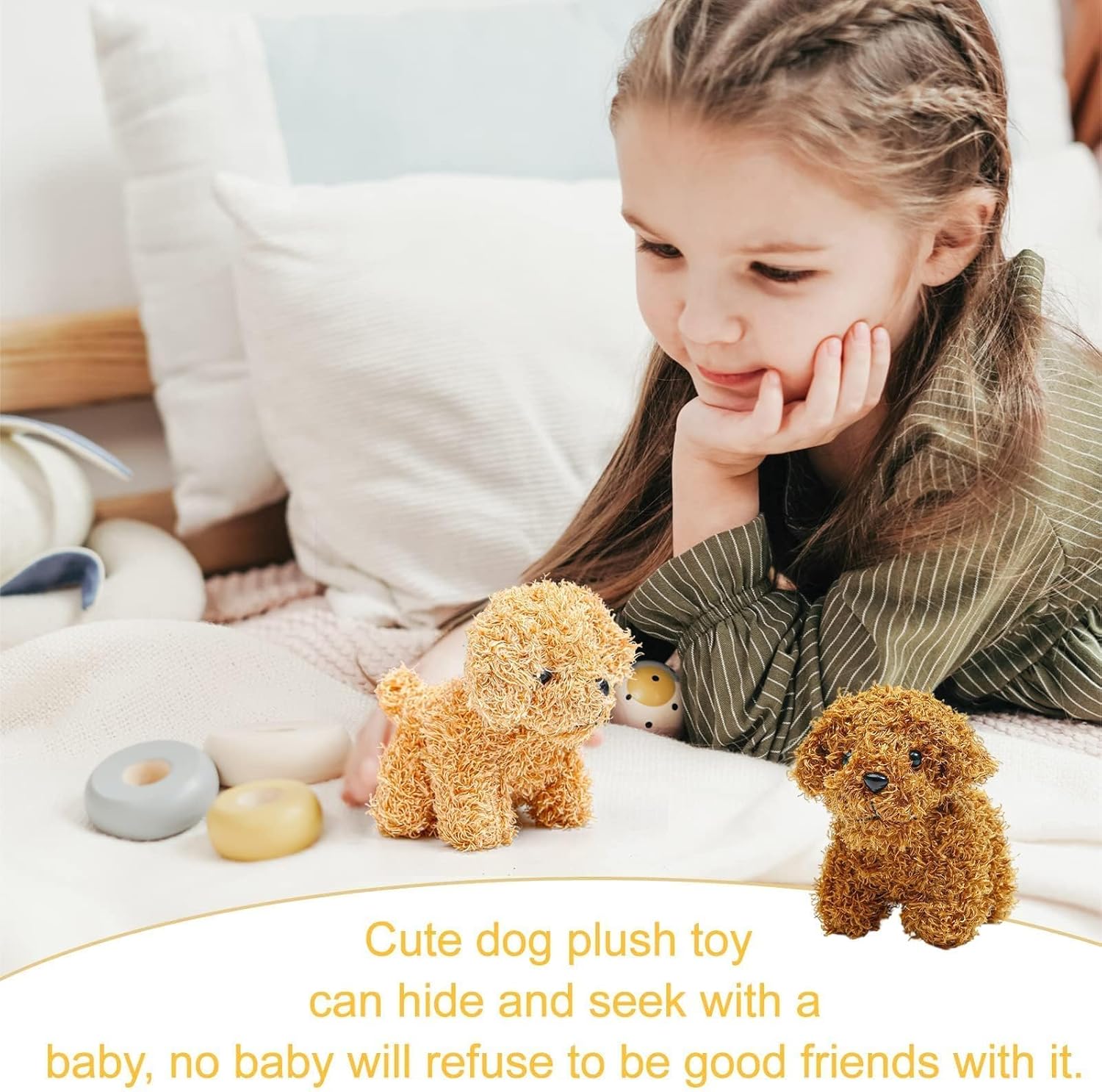 Anboor 3pcs Small Stuffed Animals—4.8 Inch Cute Puppy Dog Plush Stuffed Animal with Keychain for Party Favors (Brown,White,Light Brown) - Image 6