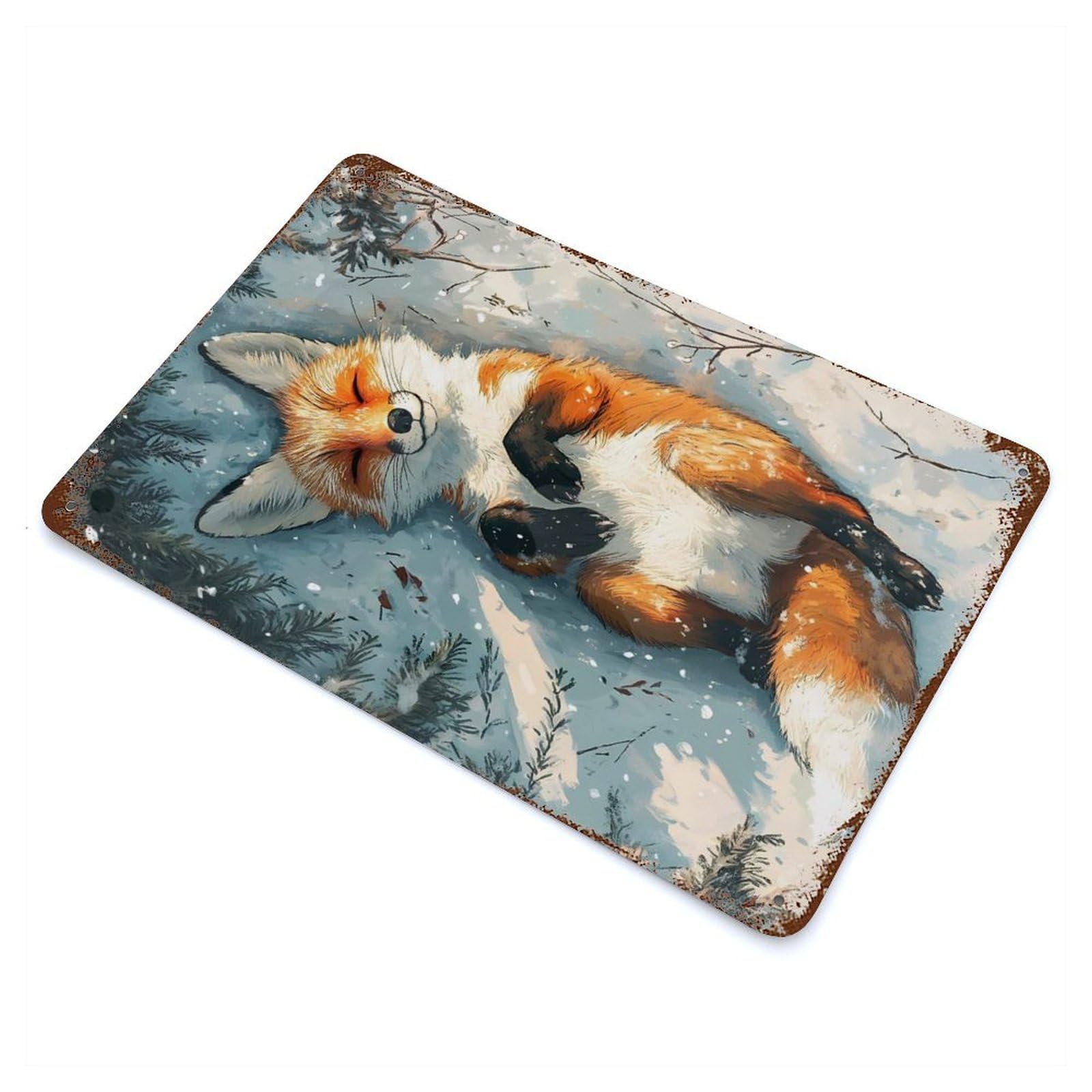 Garage Style Winter Fox in Snow Rust Effect Tin Sign 11.8"x7.9", Industrial Home Decor for Bar And Workshop