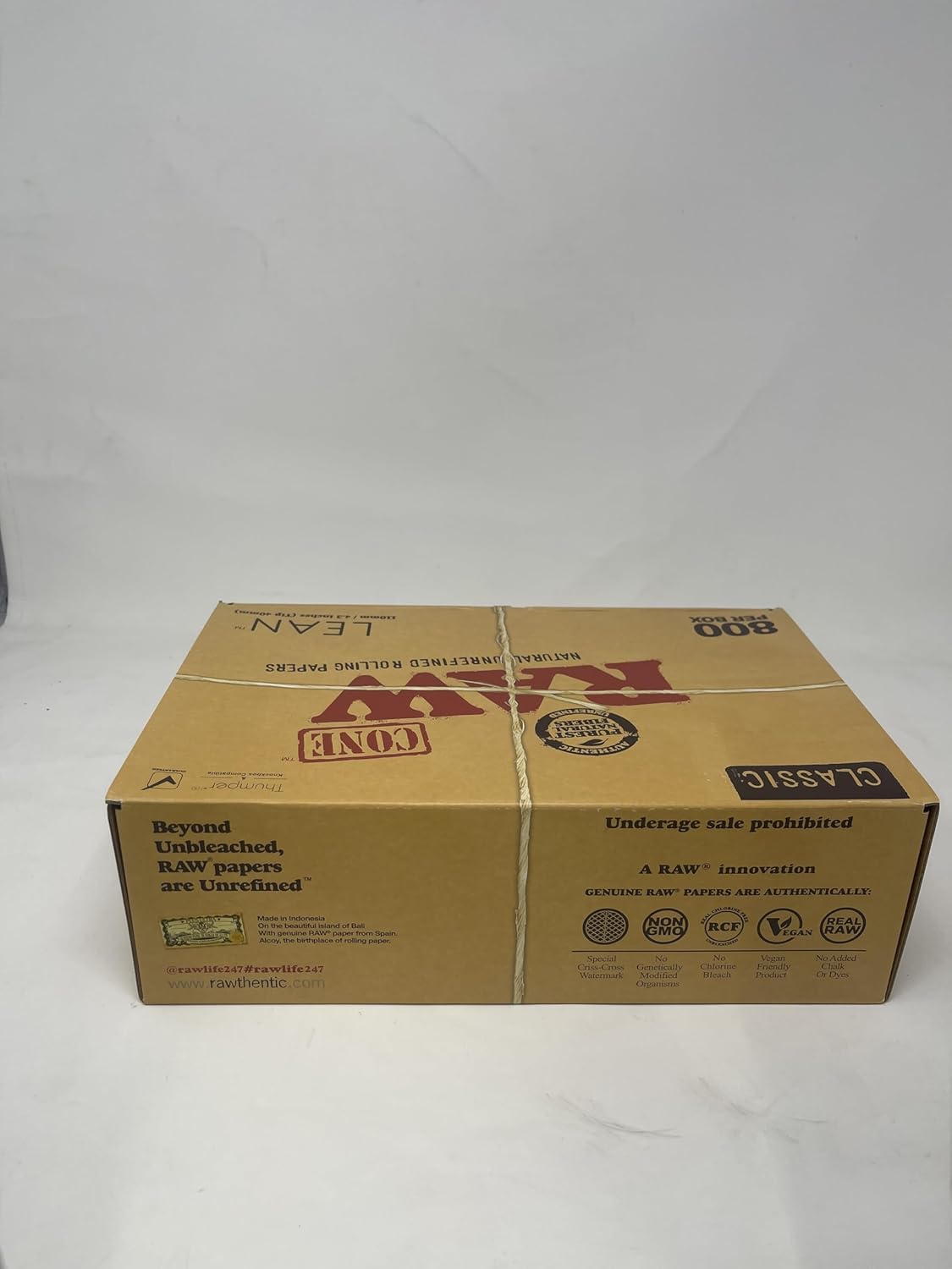 RAW 800 Classic Lean Cones - Sturdy W Gallery Box - 109mm Pre Rolled Cones - 40mm Filter Tips - Natural Brown Unbleached Unrefined Rolling Papers - Bulk Pack Bundle