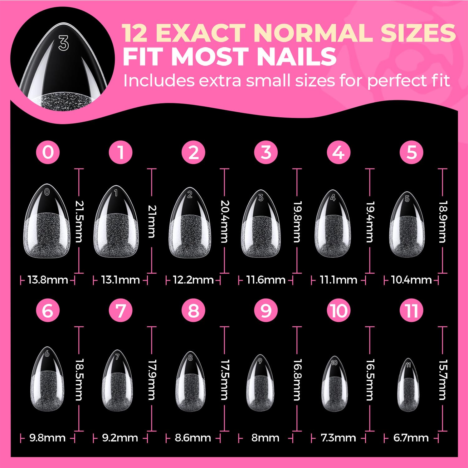 UNA GELLA Kurze Mandel Nail Tips, 504 Stück 12 Größen Nageltips für Gelnägel Soft Gel Tips Full Cover Nagelspitzen für Acrylnägel, Nagelkunst & DIY Nagelstudio zu Hause