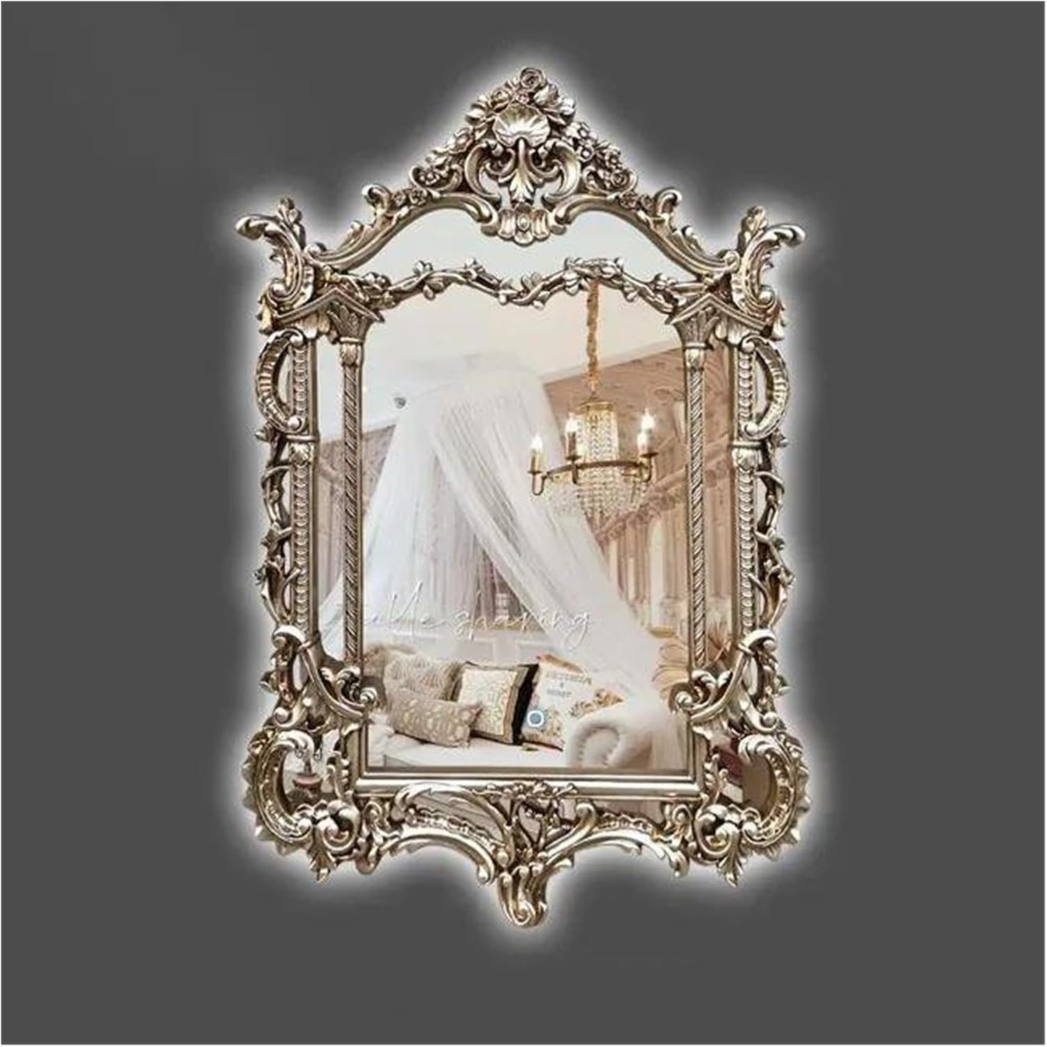 Bathroom Mirror, Unique Carved Mirrors for Bedroom Retro Glass Decoration with Lights Bathroom Mirrors French Fashion Design Mirror for Toilet(Gold 126x84cm1)