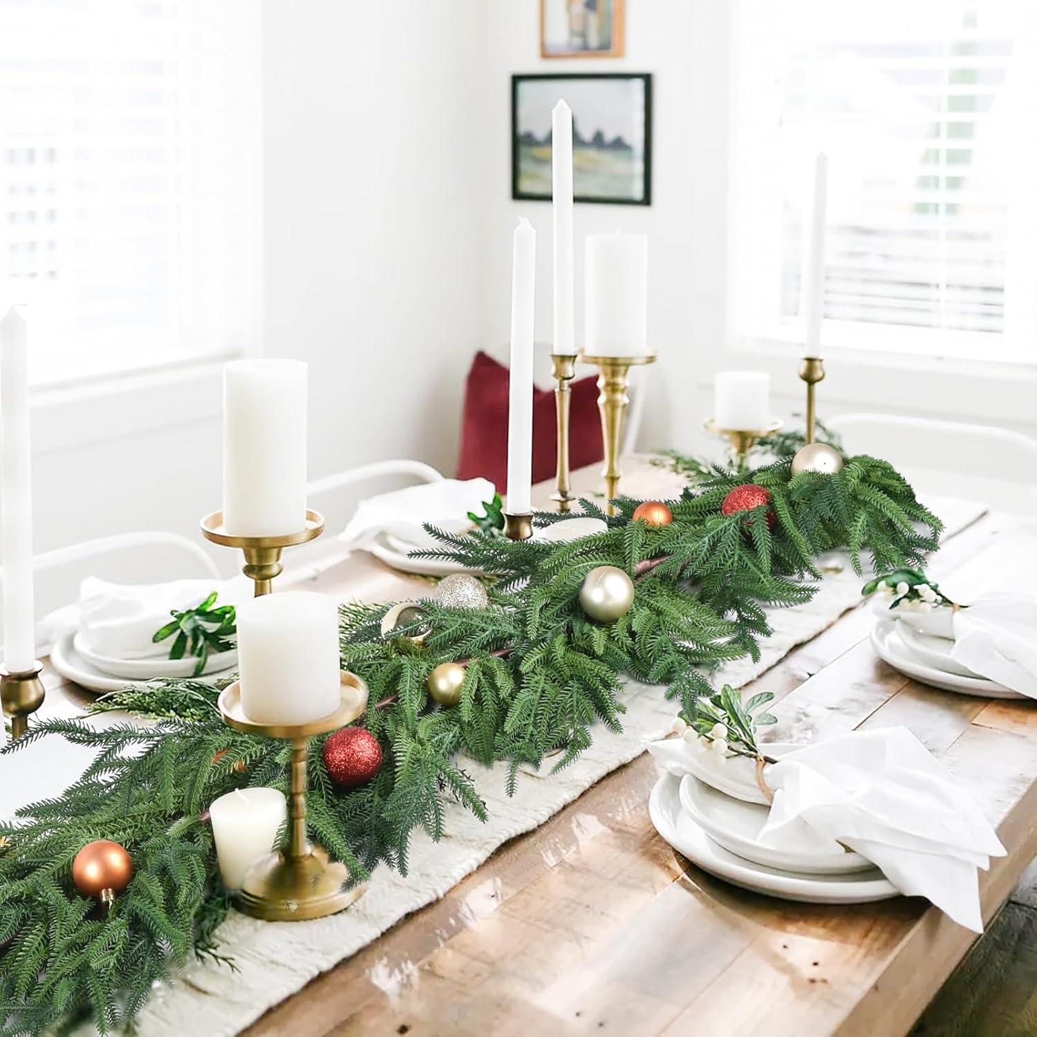 Norfolk Pine Garland Christmas Decoration Clearance - 6ft Realistic Norfolk Pine Leaves, Artificial Greenery Garlands for Holiday Mantle Fireplace Stairs Railing Table Home Decor (6 Feet) - Image 4