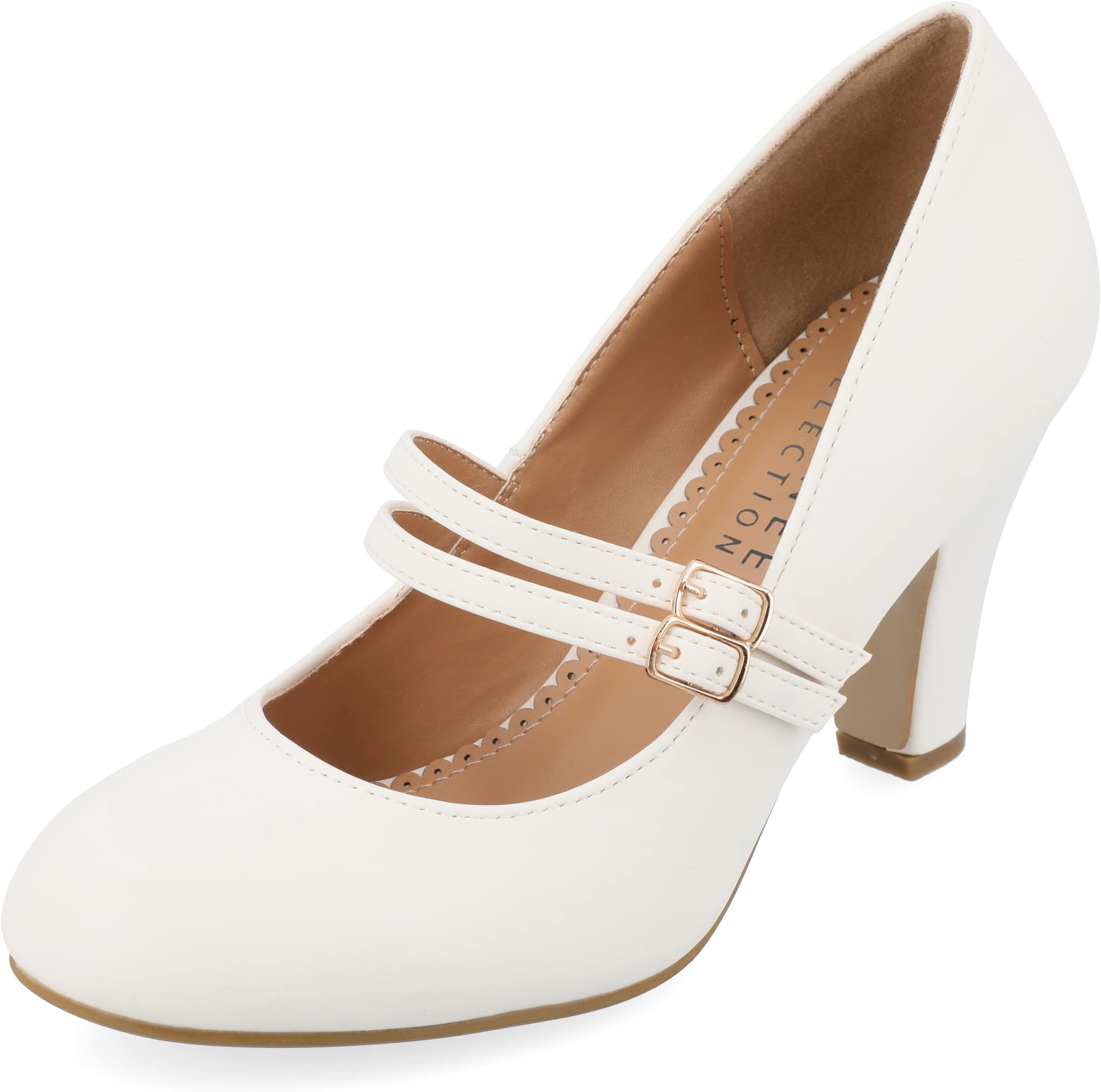 Womens Wendy Mary Jane Pumps Closed Round Toe Double Buckle Strap Chunky Block Heel
