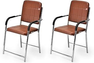 Office Chair with arm Rest Chair with Steel Frame and Cushioned seat Back, Chair Without Wheels Holds up to 110 kg Heavy Design (6, Tan, Standard)