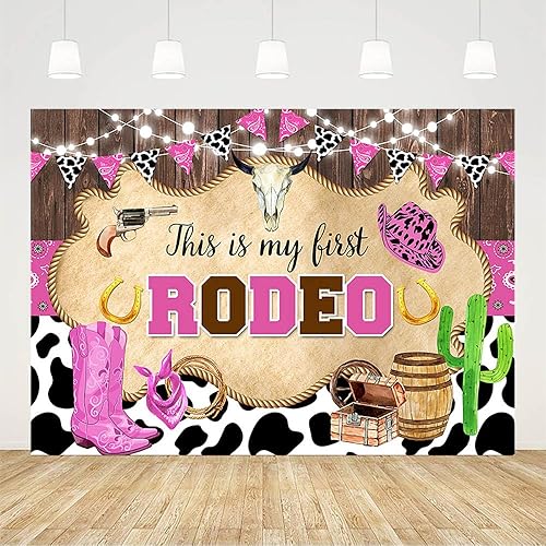 Miniatura 9 de AIBIIN Telón de fondo de 8 x 6 pies con texto en inglés My First Rodeo, My First Rodeo para primer cumpleaños, fotografía de vaquero occidental,