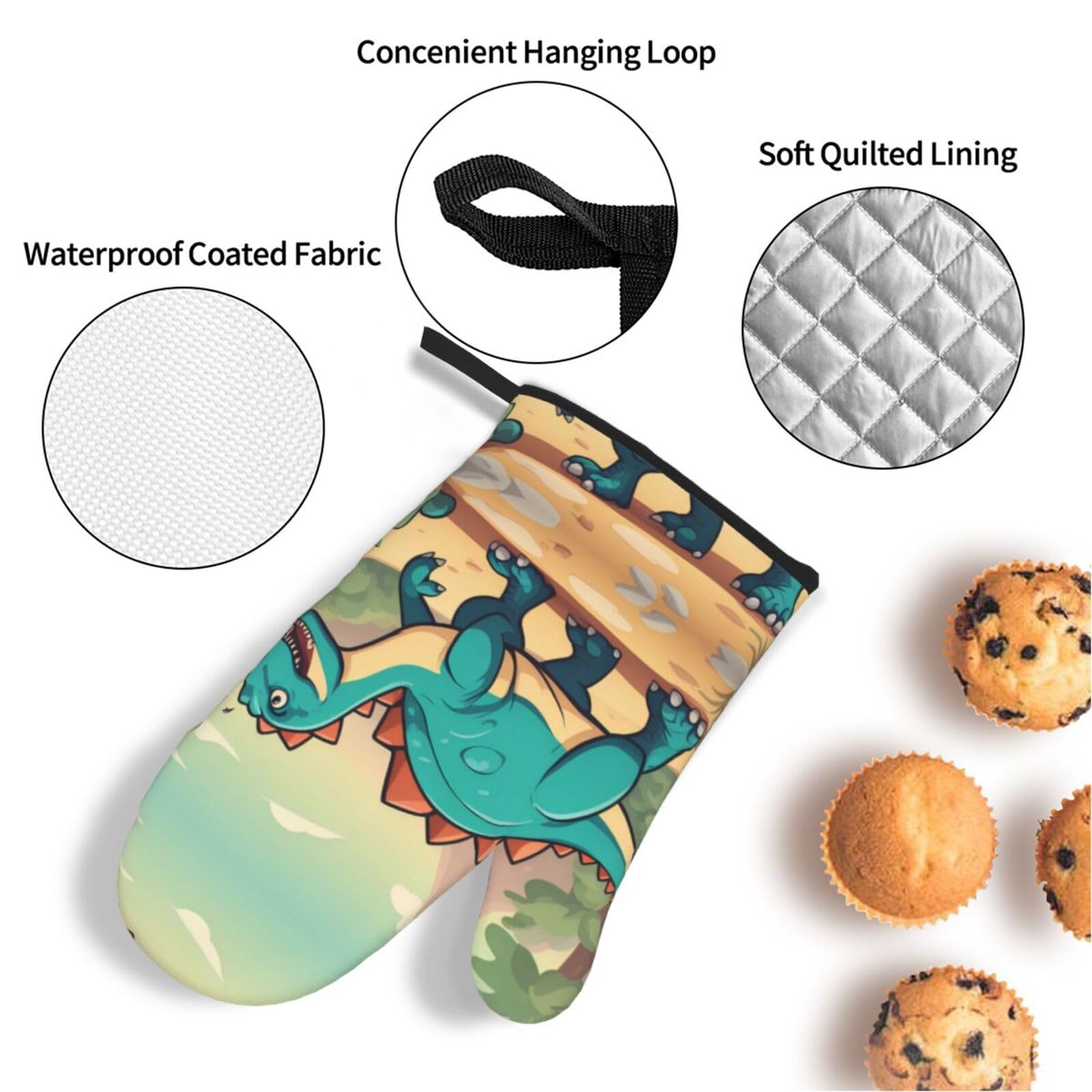 Set Cucina Resistente Al Calore Guanti Da Forno E Presine Dinosauro 4 Pezzi - Set Resistente Al Calore Per Cucinare E Barbecue Guanti Da Forno Presine