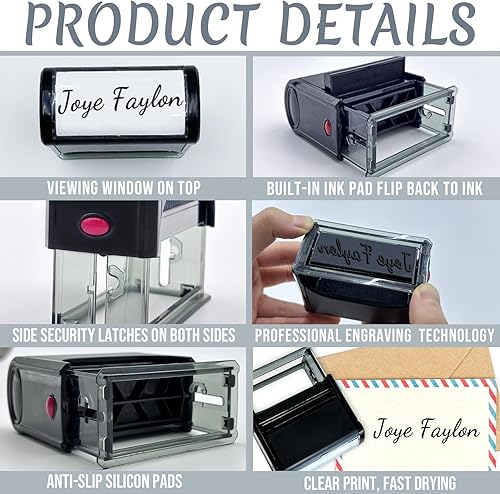 Miniatura 3 de Sello personalizado autoentintado para firmar nombre, 5 opciones de colores y 30 opciones de fuente, 0.59 x 1.57 pulgadas