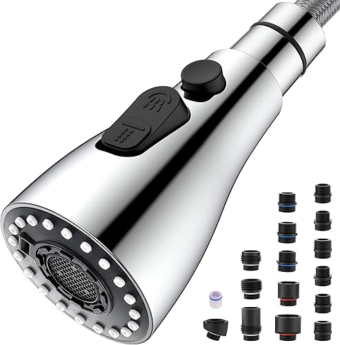 Miniatura 13 de J-HVA Cabezal de rociador de grifo de cocina extraíble, pieza de repuesto de boquilla de rociador de fregadero de 3 funciones, cabezal de grifo