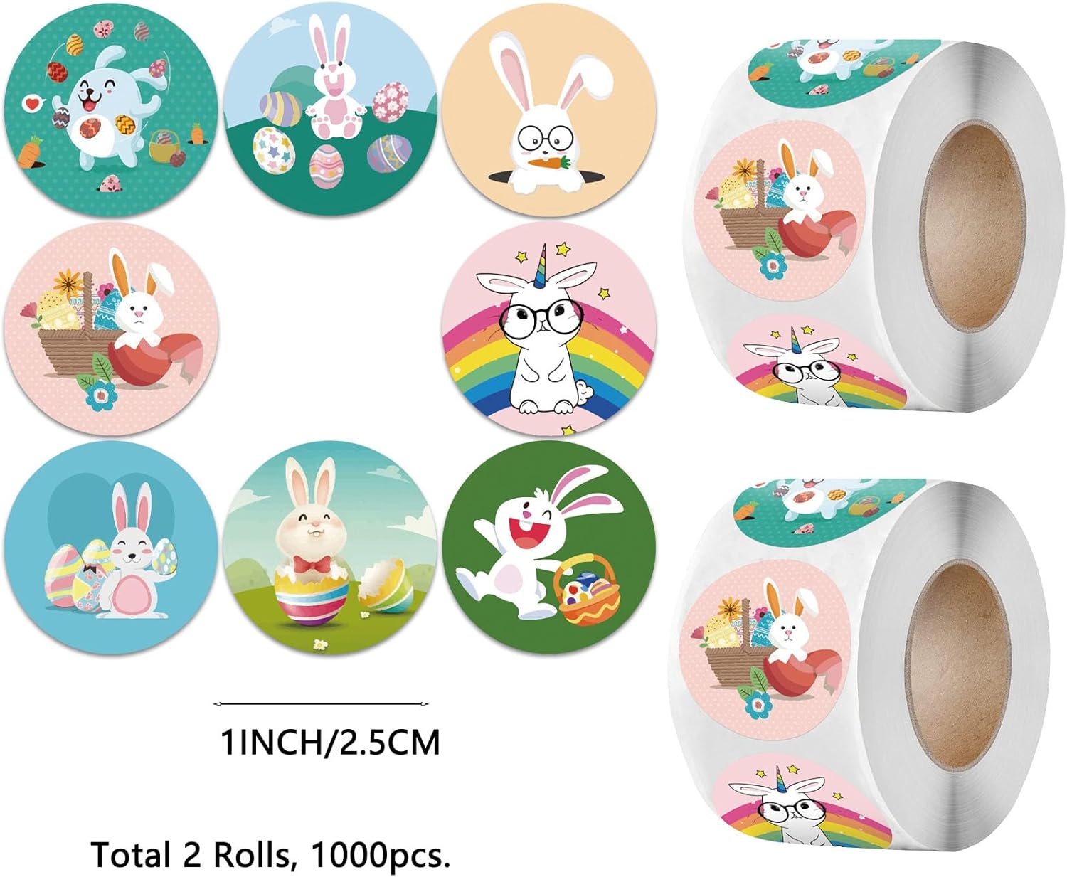 1000Pcs Easter Shaped Animal Stickers in 2 Rolls for Kids Labels Waterproof Vinyl Decals Happy Easter Holiday Decoration for Holiday Decals Party Supplies Reward Gifts