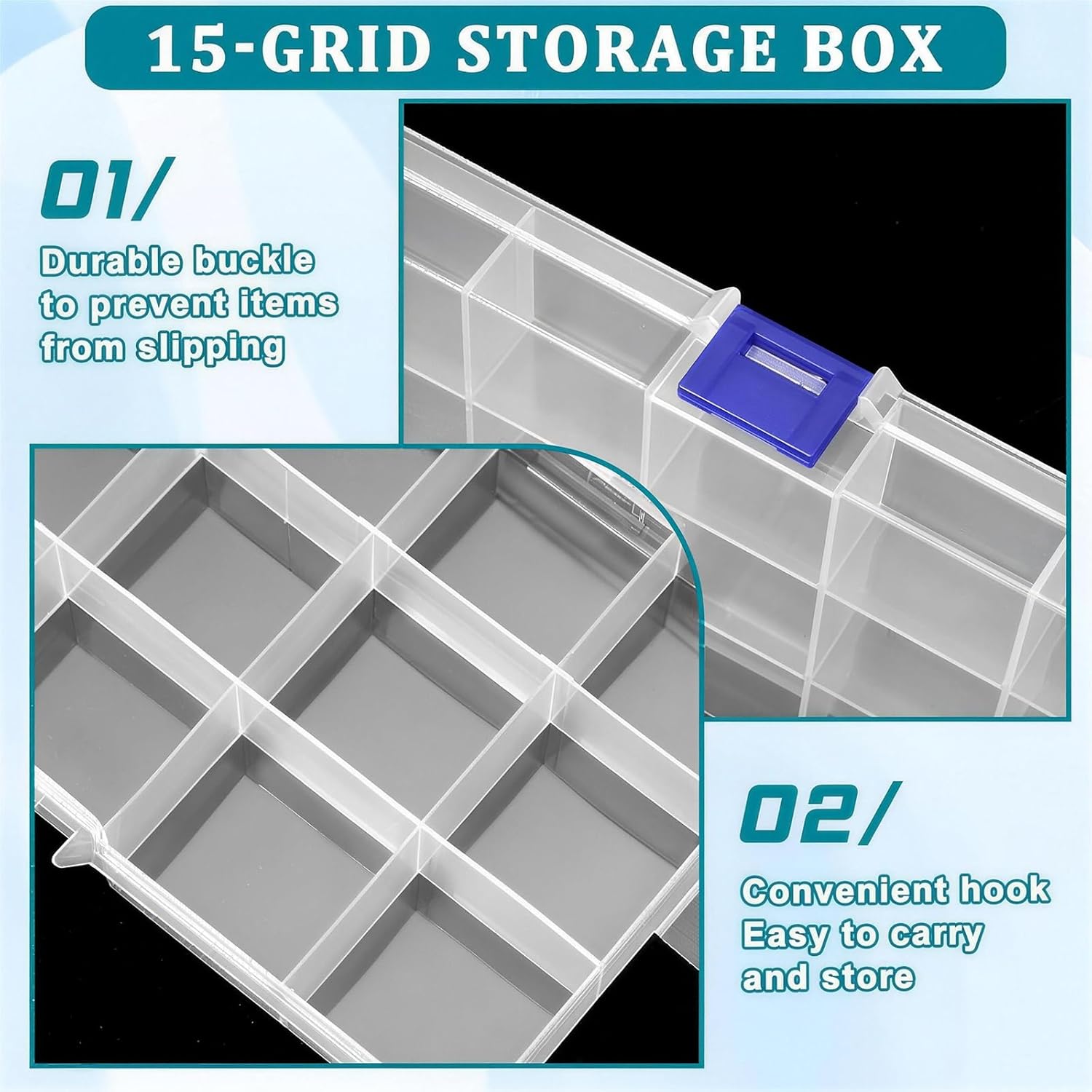 32 PCS 15-Grid Organizer with Removable Dividers,Small Parts Organizer Box,Bead Organizers and Storage,Small Tackle Box,Embroidery Floss Organizer