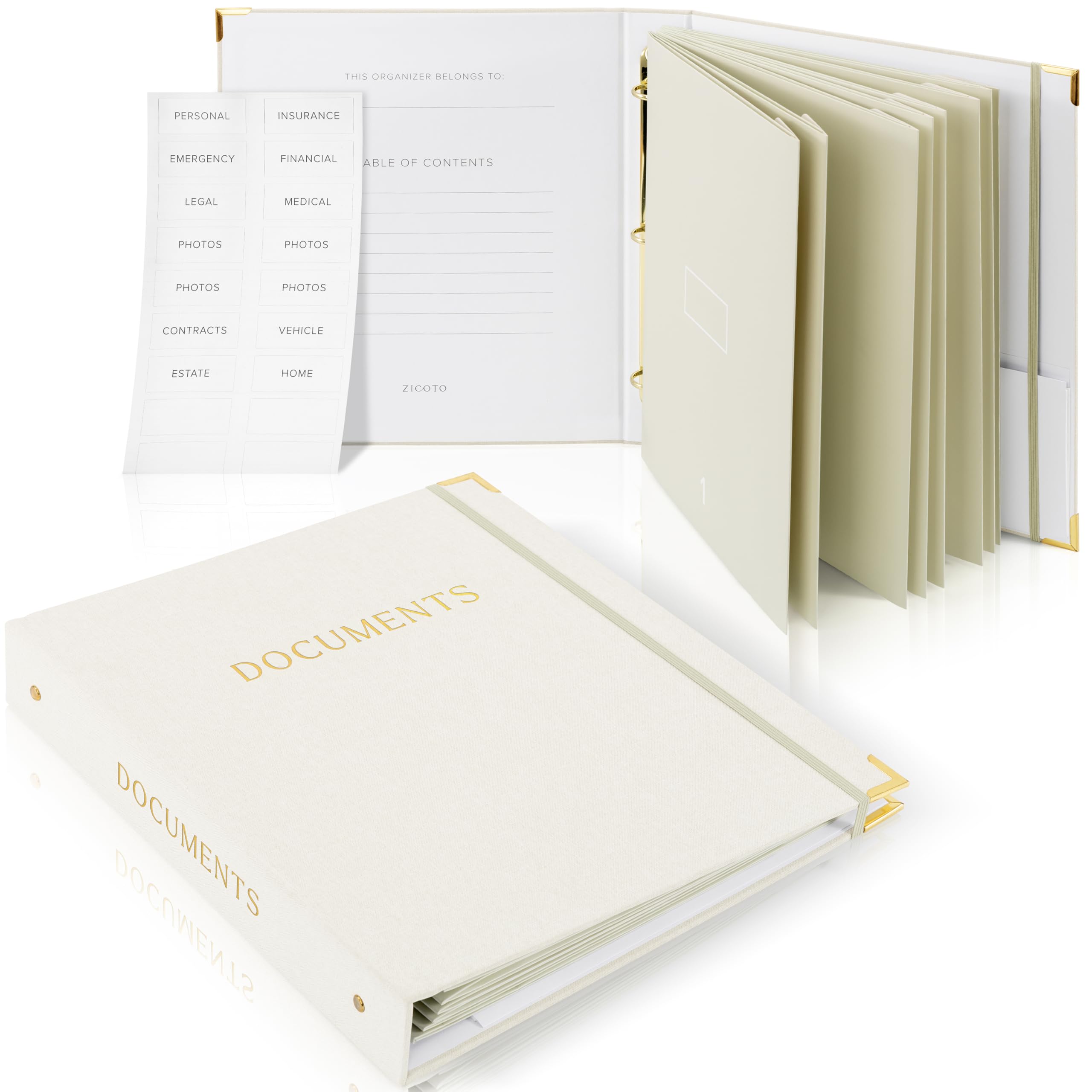 Aesthetic Document Organizer - Sturdy Linen 3-Ring Binder Safely Stores All Your Important Documents and Files in One Place - Easy to Use Expanding Storage Folder Incl. Envelopes, Pockets & Labels